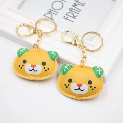 Süßer Cartoon Tiger PU-Leder Schlüsselanhänger Für Tasche Anhänger Gelbes Tier Schlüsselring Mit Goldenem Karabinerverschluss Für Damen Mädchen Geschenk