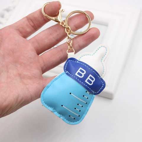 Simpatico Portachiavi in Pelle Artificiale a Forma di Biberon con Chiusura a Moschettone Dorata Ciondolo per Borsa Regalo
