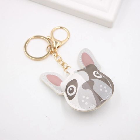 Schattige Cartoon Franse Bulldog PU Leer Sleutelhanger Tas Charm Vrouwen Dier Puppy Vorm Hanger Schooltas Accessoire Met Goud Metalen Ring