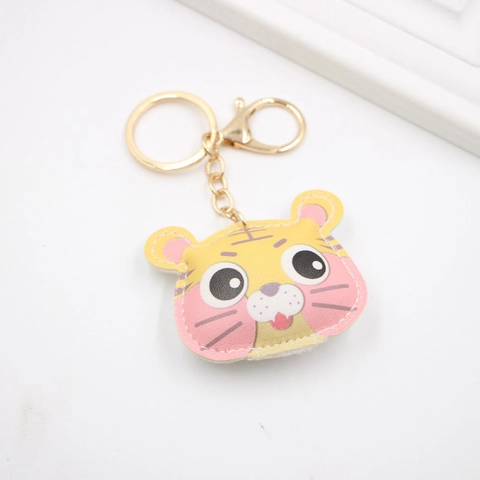 Simpatico Portachiavi a Testa di Tigre Cartone Animato in Pelle PU Ciondolo Borsa Animale Portachiavi Oro per Studenti Borsa Scuola Chiave Auto