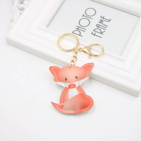 Cartoon Fuchs Schlüsselanhänger Süß Orange PU Leder Tier Tasche Anhänger Für Schultasche Zubehör Geschenk Für Kinder