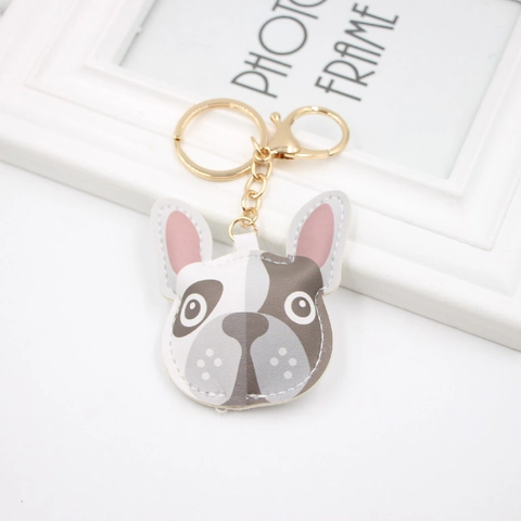 Schattige Cartoon Franse Bulldog PU Leer Sleutelhanger Tas Charm Vrouwen Dier Puppy Vorm Hanger Schooltas Accessoire Met Goud Metalen Ring
