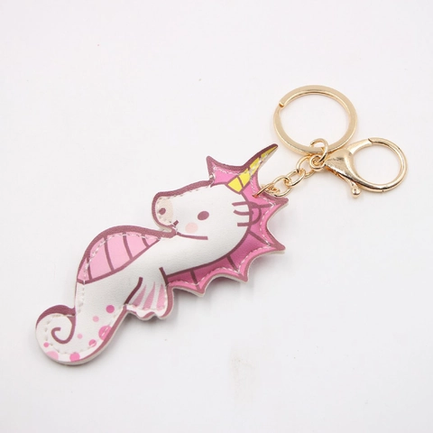 Creative Cartoon Seahorse Unicorn PU Leather Keychain Gold Metal Lobster Clasp Bag Charm Pendant For Women Wallet Gift