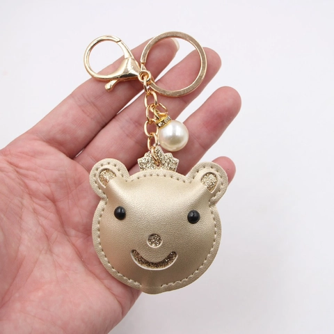 Champagner Gold Bär Kunstleder Schlüsselanhänger Mit Künstlicher Perle Krone Bär Schlüsselring Für Taschen Frauen Geschenk