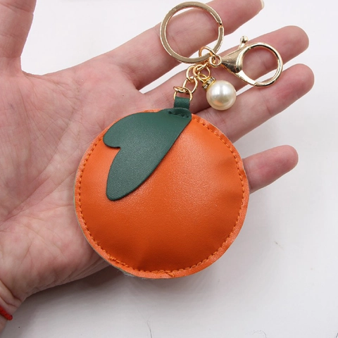 Creativo Portachiavi in Pelle PU a Forma di Frutto di Cachi Per Pendente per Borsa Donna Anello Portachiavi Oro Perla Artificiale