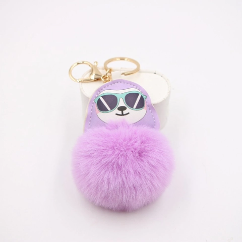Trendy Cartoon Luiaard Bontbal Sleutelhanger Voor Dames Leer Legering Pluizige Pompom Tas Charm Sleutelhanger Accessoire