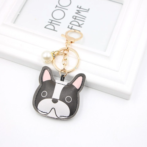 Llavero de Bulldog Francés de Cuero Sintético Acolchado 3D Con Anillo de Metal Dorado Diamantes de Imitación Perla Artificial