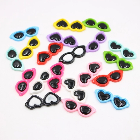 Resin Mini Heart Oval Sunglasses DIY Charms For Phone Case Decoration Hair Accessories Colorful Cartoon Flatback Embellishments