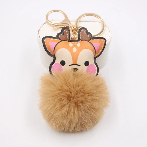 Mignon Porte-clés Pompon en Fausse Fourrure Alliage Cuir PU Dessin Animé Cerf Sika Charme de Sac pour Femmes Décoration de Noël