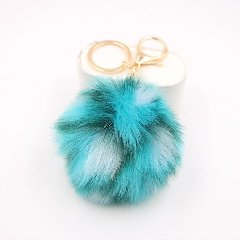 Porte-clés Boule en Fausse Fourrure de Lapin à Pois Multicolore Anneau en Alliage Or Pendentif de Sac en Peluche Douce