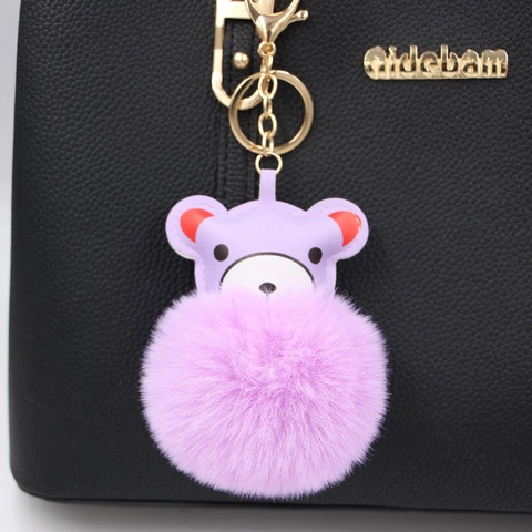 Schattige Nepbont Beer Sleutelhanger Voor Vrouwen Tashanger PU-Leer Dier Pompon Sleutelhanger Accessoire Cadeau Meisjes
