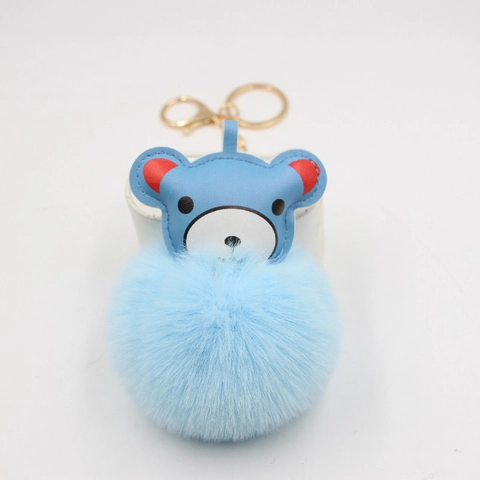 Schattige Nepbont Beer Sleutelhanger Voor Vrouwen Tashanger PU-Leer Dier Pompon Sleutelhanger Accessoire Cadeau Meisjes