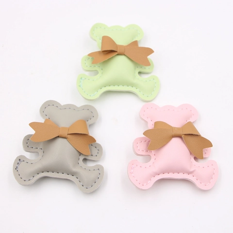 Cute Cartoon Bear PU Leather DIY Phone Case Accessory With Bow Stitched 3D Padded Bear Charm For Phone Strap Decor