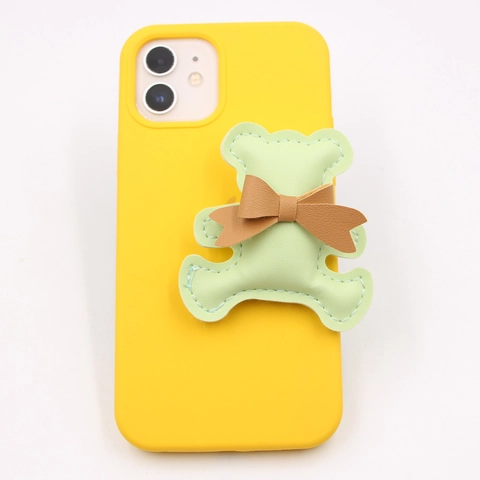 Cute Cartoon Bear PU Leather DIY Phone Case Accessory With Bow Stitched 3D Padded Bear Charm For Phone Strap Decor