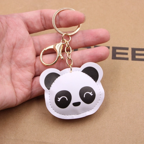 Lindo Llavero de Panda de Cuero 3D Colgante de Bolsa con Cierre de Langosta de Aleación Dorada Regalo de Recuerdo de Dibujos Animados