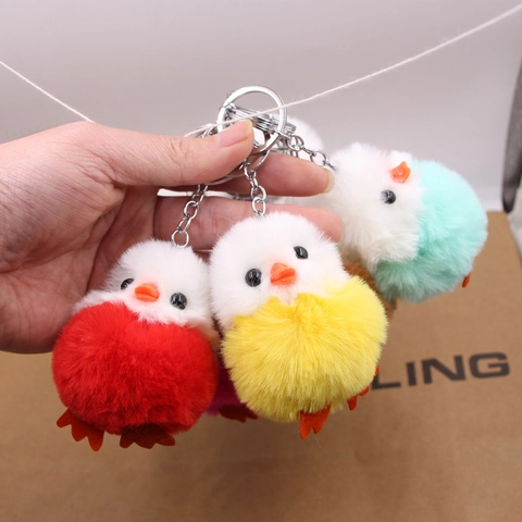 Cute Plush Chick Keychain Soft Artificial Fur Alloy Animal Pendant For Backpack Handbag Decor Accessories Women Girls Kawaii Gift