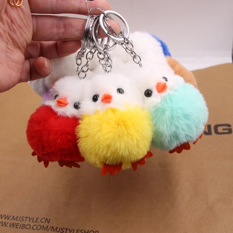 Cute Plush Chick Keychain Soft Artificial Fur Alloy Animal Pendant For Backpack Handbag Decor Accessories Women Girls Kawaii Gift