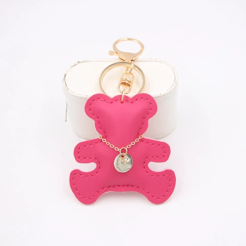 Cartoon Bear PU Leather Keychain For Women Cute Animal Bag Charm With Metal Alloy Pendant Gold Tone Keyring Accessories