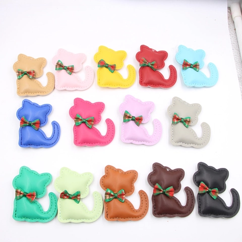 Cute Cartoon Cat PU Leather Bag Charm For Women DIY Phone Case Accessories Plaid Bow Decorative Pendant Handbag Hanging Ornament