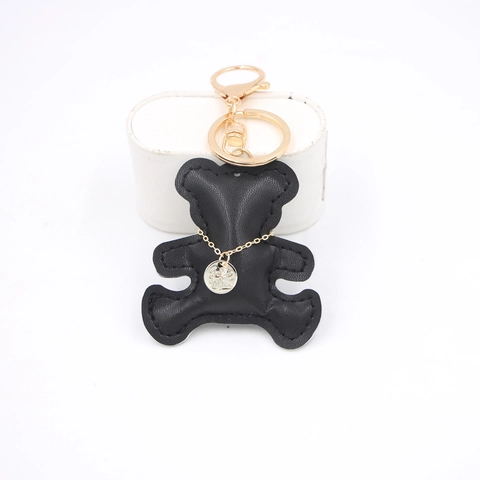 Cartoon Bear PU Leather Keychain For Women Cute Animal Bag Charm With Metal Alloy Pendant Gold Tone Keyring Accessories