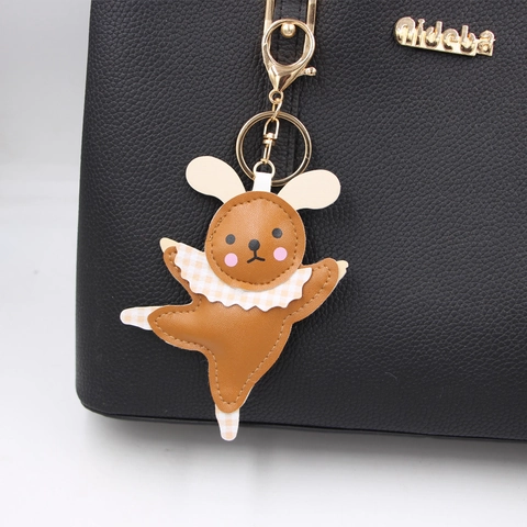 Portachiavi in Pelle PU a Forma di Coniglio Danzante Balletto per Donna Ciondolo Borsa Cuore Colletto a Quadri Accessorio Chiavi Auto