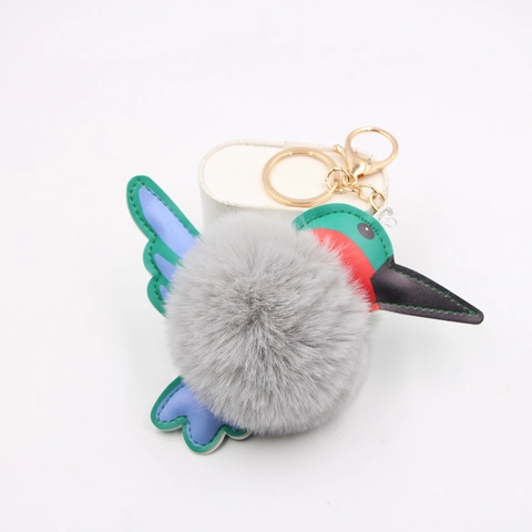 Kolibrie Pluche Bal Sleutelhanger Kunstbont PU Leer Vogel Tas Hanger Voor Dames Legering Sleutelring Accessoires