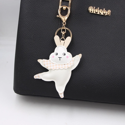Porte-clés Lapin de Ballet en Cuir Pendentif Dessin Animé Animal en Cuir PU Charme de Sac pour Femmes Filles Cadeau de Porte-clés
