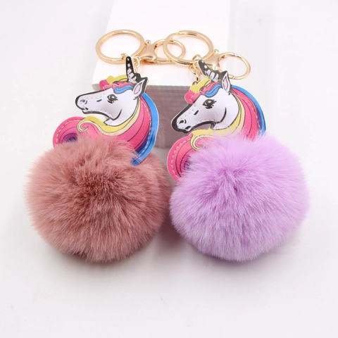 Bunter Einhorn Kunstfell Bommel Schlüsselanhänger Für Damen Mädchen Weich Plüschball Rucksack Tasche Anhänger Gold Legierung Schmuck