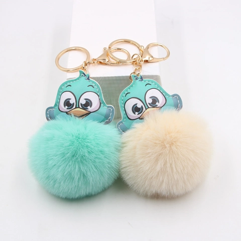 Cartoon Vogel Kunstfell Pompon Schlüsselanhänger Plüsch Tier Tasche Charm Flauschig Weich Auto Schlüsselring Accessoire Für Damen