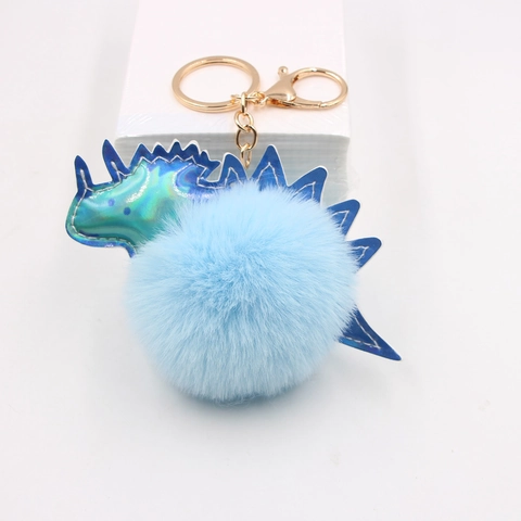 Süßer Dinosaurier Pompon Schlüsselanhänger Holografischer Stegosaurus Taschenanhänger Kunstfell Plüschball Schlüsselring Für Damen