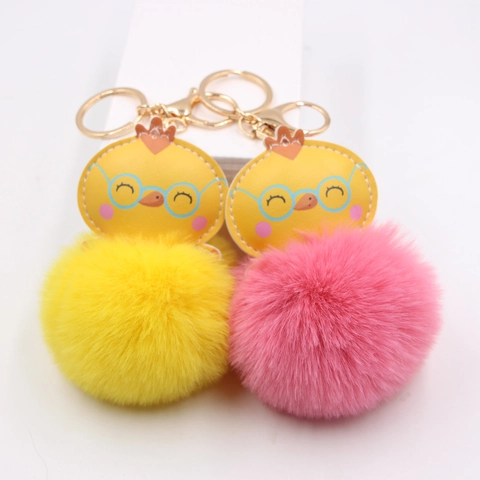 Cartoon Chick Plush Pom Pom Keychain For Women Kids Bag Pendant Cute Animal Key Ring Schoolbag Charm Accessories Gift