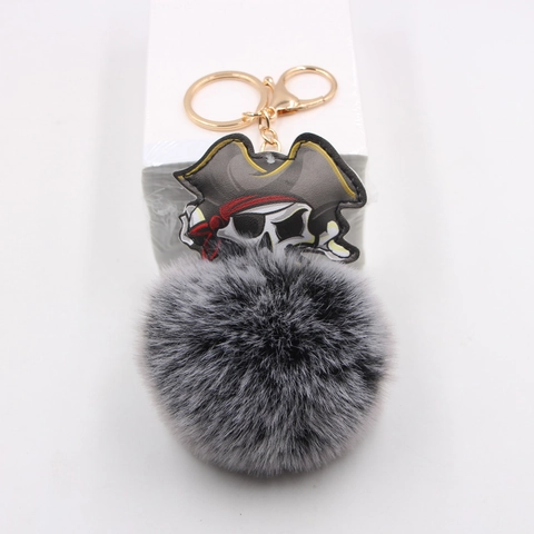 Piraten Schedel Pompon Schlüsselanhänger Dark Style Skelett Kunstfell Ball Tasche Anhänger Halloween Ornament Geschenk Unisex