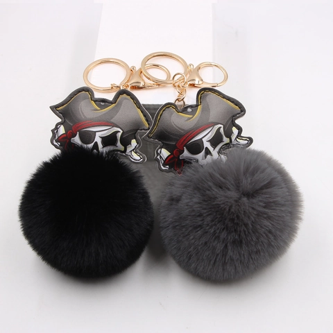 Piraten Schedel Pompon Schlüsselanhänger Dark Style Skelett Kunstfell Ball Tasche Anhänger Halloween Ornament Geschenk Unisex