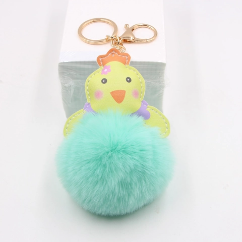 Lindo Llavero de Bola de Peluche de Pollito de Dibujos Animados Para Bolso Colgante de Animal de Piel Sintética Con Anillo