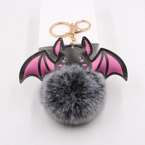 Halloween Chauve-Souris Sombre Porte-Clés Pompon Peluche Fausse Fourrure Pendentif Sac Mignon Animal Ornement Suspendu Cadeau