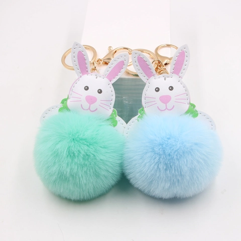 Cute Bunny Plush Keychain Artificial Fur Ball Rabbit Bag Pendant Alloy Key Ring Cartoon Animal Doll Hanging Decoration