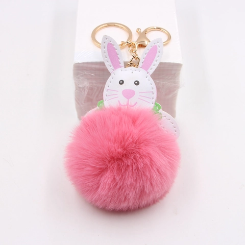 Cute Bunny Plush Keychain Artificial Fur Ball Rabbit Bag Pendant Alloy Key Ring Cartoon Animal Doll Hanging Decoration