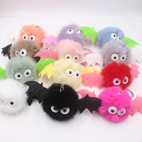 Simpatico Portachiavi di Peluche a Pipistrello Ciondolo per Borsa con Palla di Pelliccia Sintetica Ali di Diavolo per Donna Bambini