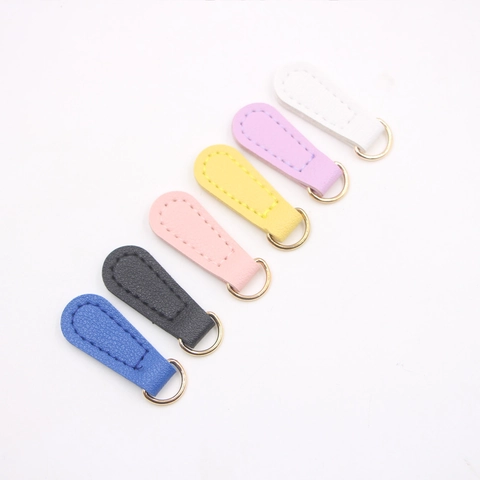 Accesorios de Tirador de Cremallera de Cuero PU Hechos a Mano Con Anillo en D de Aleación Reemplazos DIY para Funda de Móvil Bolso Ropa