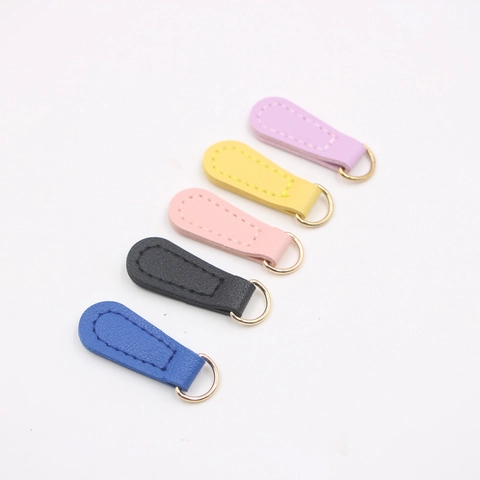 Accesorios de Tirador de Cremallera de Cuero PU Hechos a Mano Con Anillo en D de Aleación Reemplazos DIY para Funda de Móvil Bolso Ropa