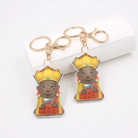 Cartoon Monk Buddha PU Leather Keychain Cute Religious Figurine Bag Pendant Golden Metal Ring Accessory For Daily Decor Universal