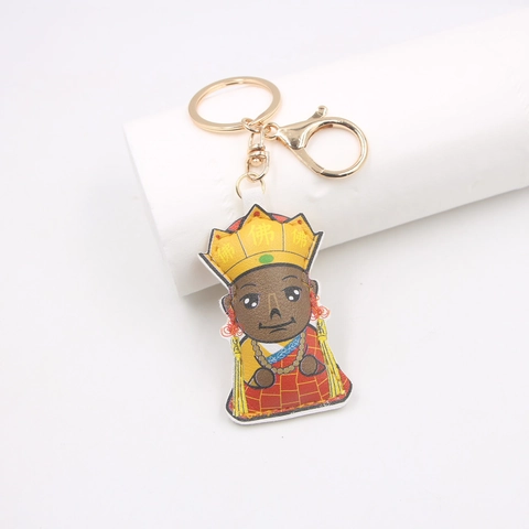 Cartoon Monk Buddha PU Leather Keychain Cute Religious Figurine Bag Pendant Golden Metal Ring Accessory For Daily Decor Universal