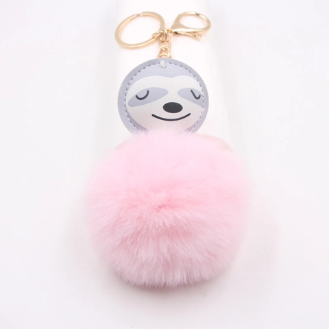 Portachiavi con Bradipo in Pelliccia Sintetica e Pompon per Donna Ragazze Simpatico Animale in Pelle PU Ciondolo per Borsa