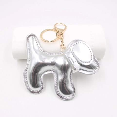 Llavero de Cachorro de Cuero Artificial Metálico Colgante de Bolso de Perro para Mujeres Hombres Accesorios de Llavero de Coche Joyería Retro Regalo