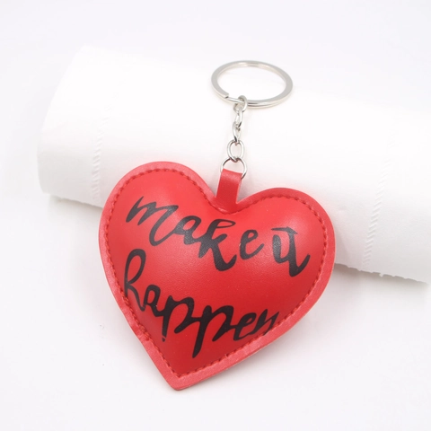 Vintage PU Leder Herz Schlüsselanhänger Mit Buchstabendruck Make It Happen Herzförmiger Taschenanhänger Damen Valentinstag Geschenk