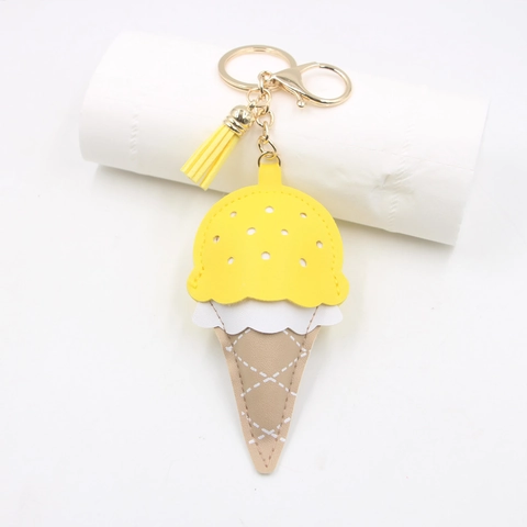 Dolce Portachiavi in Pelle PU a Forma di Gelato Creativo per Donna Ciondolo per Borsa alla Moda Con Nappa Portachiavi Con Gancio in Metallo Dorato