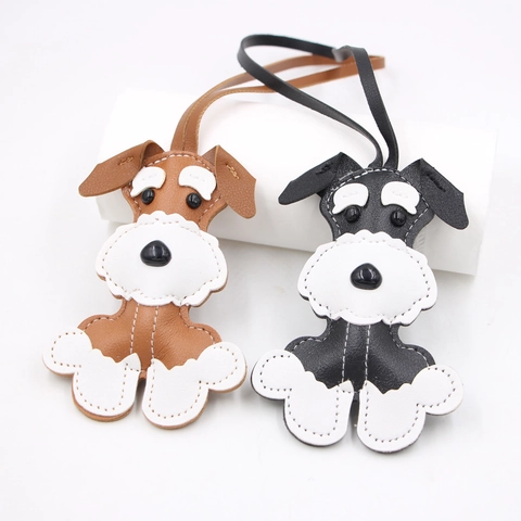 Synthetic Leather Schnauzer Dog Bag Charm Cute 3D Puppy Keychain For Backpack Wallet Phone Decorative Pendant Women Accessory