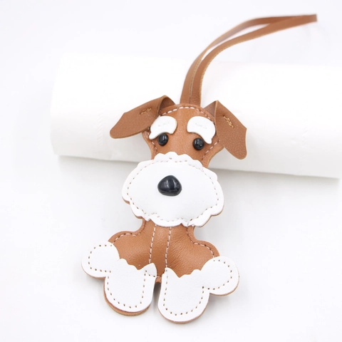 Synthetic Leather Schnauzer Dog Bag Charm Cute 3D Puppy Keychain For Backpack Wallet Phone Decorative Pendant Women Accessory