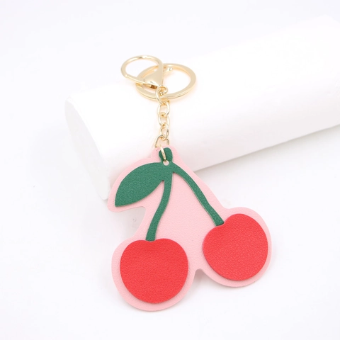 Schattige Kersenvorm Synthetisch Leer Sleutelhanger Litchi Korrel Tashanger Accessoire Zoet Fruit Auto Sleutelring Voor Vrouwen Meisjes