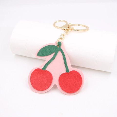 Schattige Kersenvorm Synthetisch Leer Sleutelhanger Litchi Korrel Tashanger Accessoire Zoet Fruit Auto Sleutelring Voor Vrouwen Meisjes